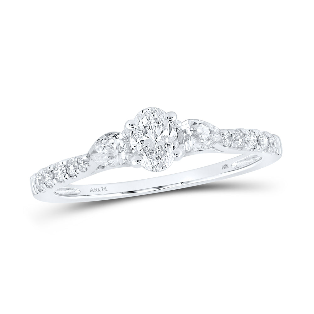 14Kt White Gold 5/8Ctw-Dia Ana M 1/3Ct-Coval 2*1/5Ct-Spear No Halo Engagement Ring (1.78 grams)