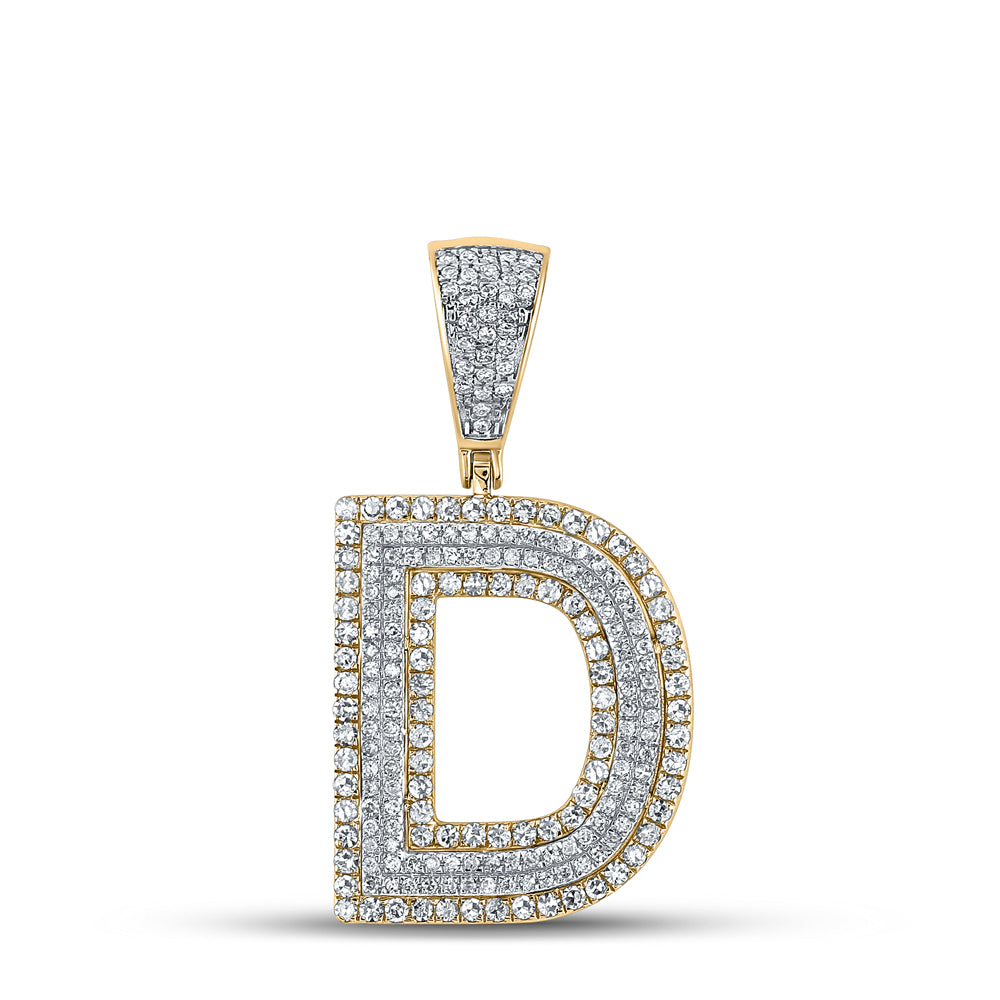 Gold Initial D Letter Charm Pendant 7/8 Cttw Round Natural Diamond Mens (4.38 grams)