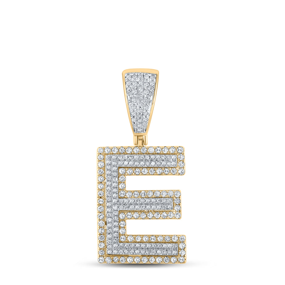 Gold Initial E Letter Charm Pendant 7/8 Cttw Round Natural Diamond Mens (4.32 grams)