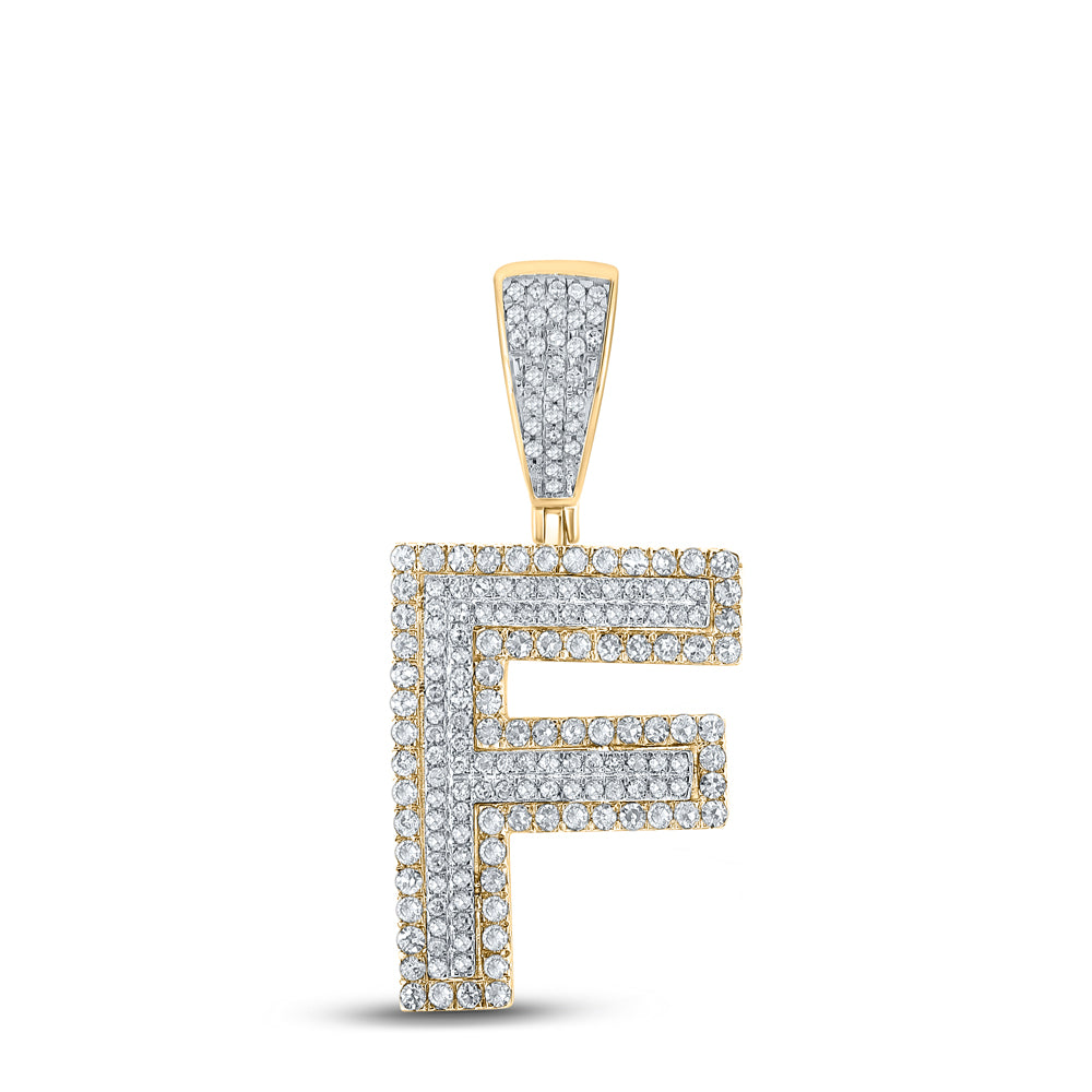 Gold Initial F Letter Charm Pendant 3/4 Cttw Round Natural Diamond Mens (3.98 grams)