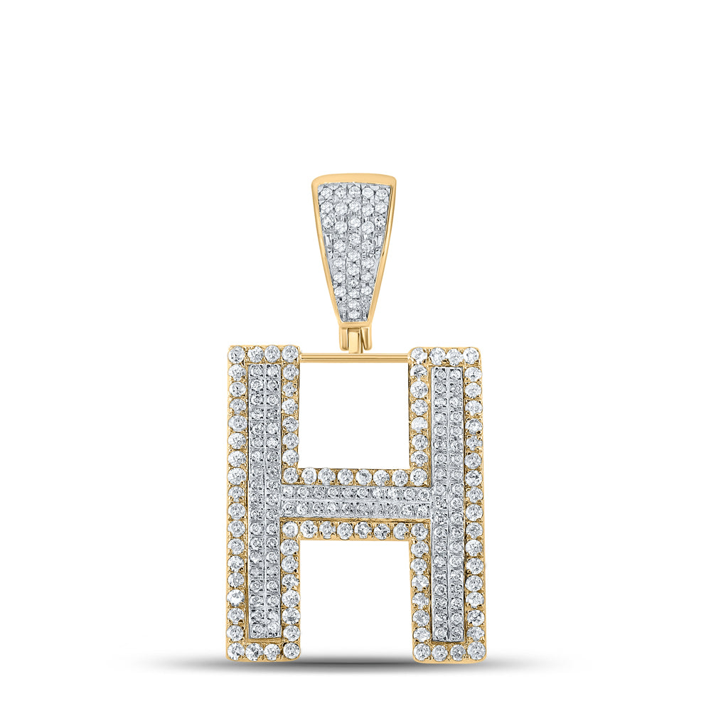 Gold Initial H Letter Charm Pendant 7/8 Cttw Round Natural Diamond Mens (4.12 grams)