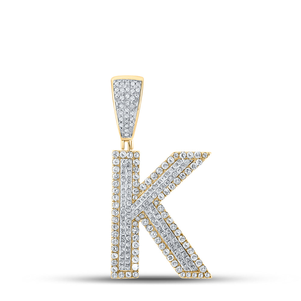 Gold Initial K Letter Charm Pendant 7/8 Cttw Round Natural Diamond Mens (3.64 grams)