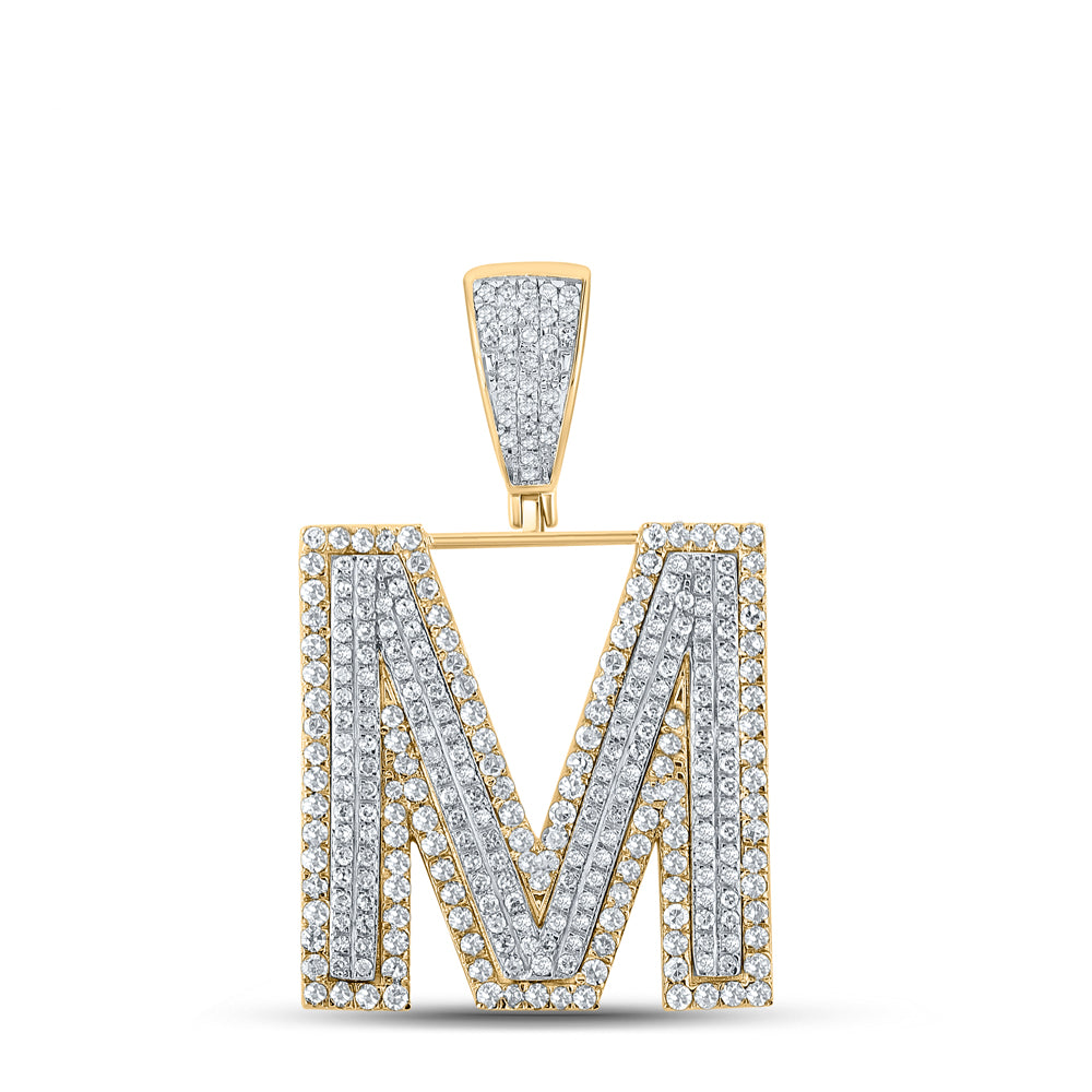 Gold Initial M Letter Charm Pendant 1-1/5 Cttw Round Natural Diamond Mens (5.26 grams)