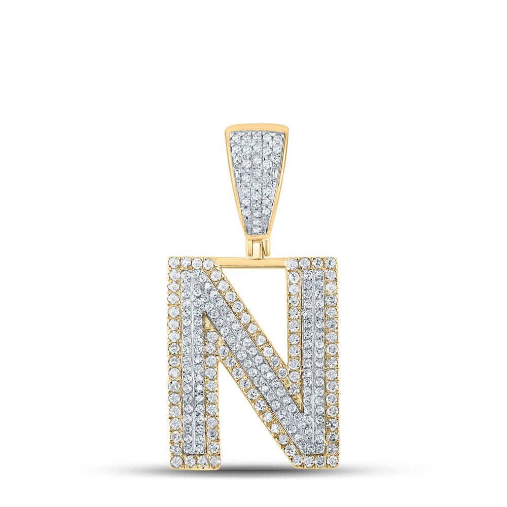 Gold Initial N Letter Charm Pendant 7/8 Cttw Round Natural Diamond Mens (5.15 grams)