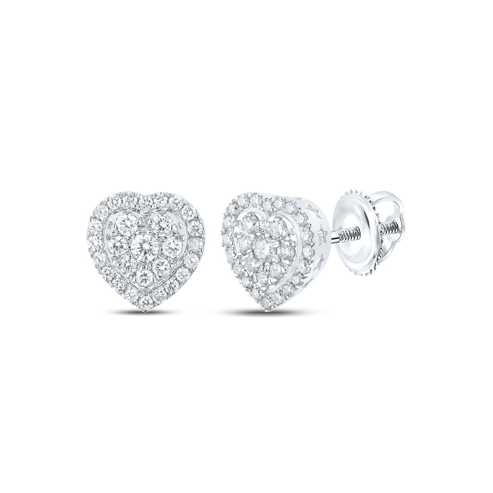 Gold Heart Earrings 1-1/2 Cttw Round Natural Diamond Womens (3.88 grams)