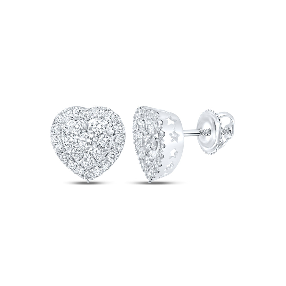 Gold Heart Earrings 2 Cttw Round Natural Diamond Womens (4.52 grams)