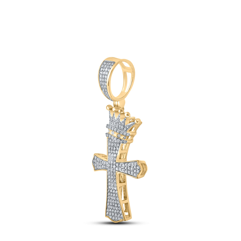 10Kt Yellow Gold 1/2Ctw-Dia Cross Mens Charm (0.95 grams)