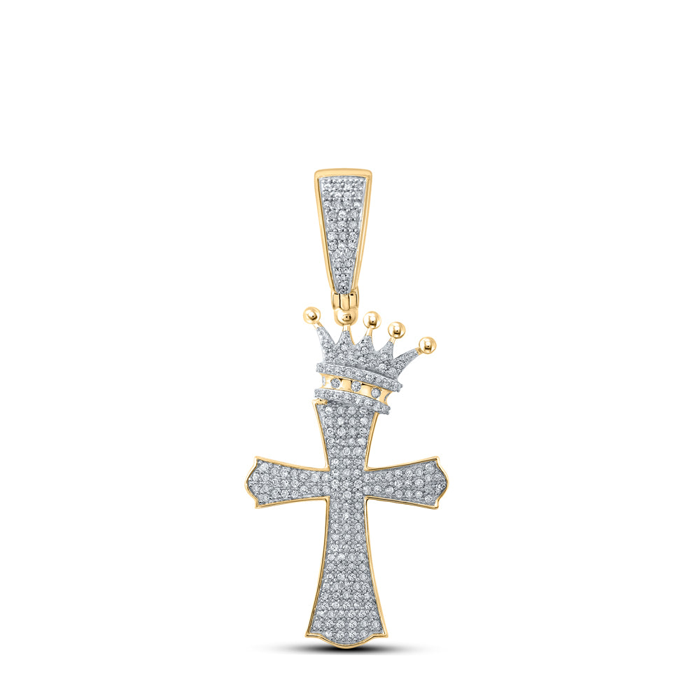 10Kt Yellow Gold 1/2Ctw-Dia Cross Mens Charm (0.95 grams)