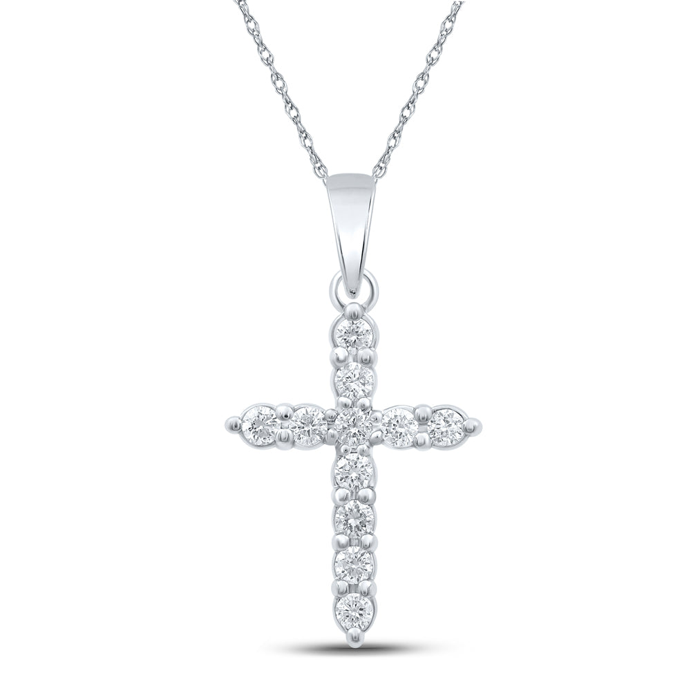 10Kt White Gold 1/4Ctw-Dia Cn Cross Pendant (0.82 grams)