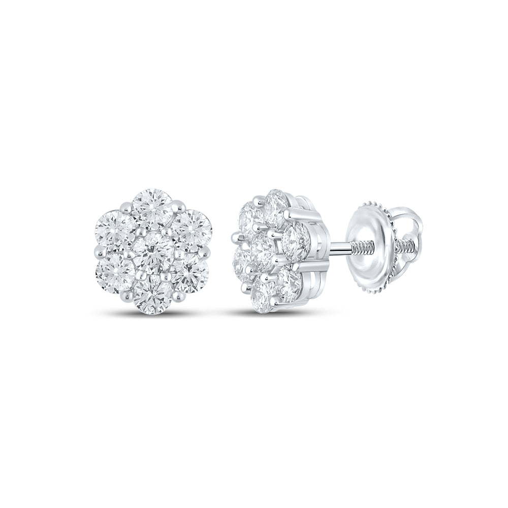 14Kt White Gold 1 1/2Ctw-Dia Nk 7 Stone Flower Earring (2.02 grams)