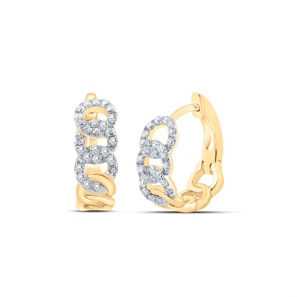 Gold Cuban Link Hoop Earrings 1/4 Cttw Round Natural Diamond Womens (2.66 grams)