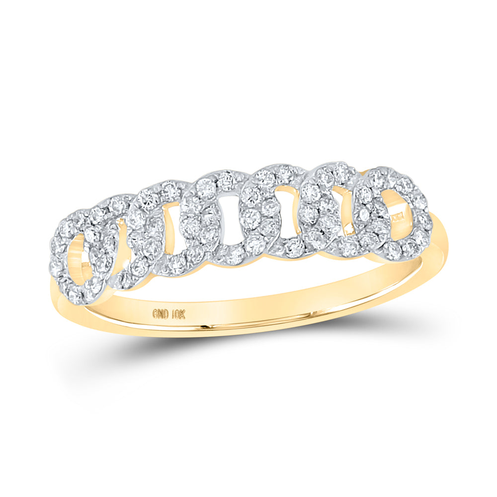 Gold Cuban Link Band Ring 1/3 Cttw Round Natural Diamond Womens (2.15 grams)