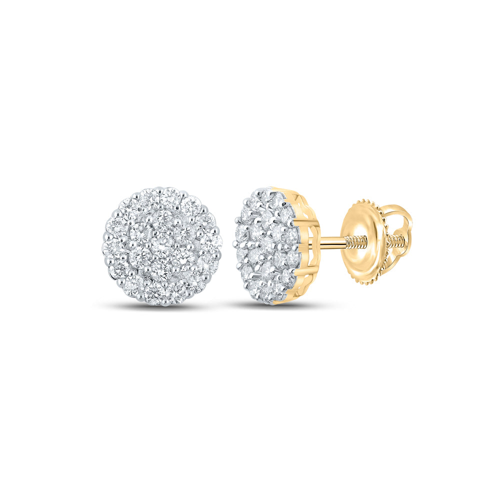 Gold Cluster Earrings 2-1/2 Cttw Round Natural Diamond Mens (3.08 grams)