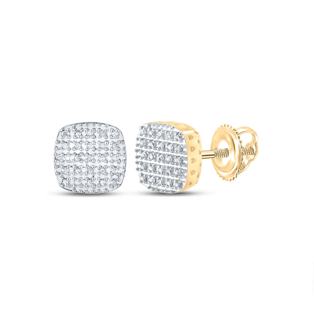 Gold Square Earrings 1/8 Cttw Round Natural Diamond Mens (1.72 grams)