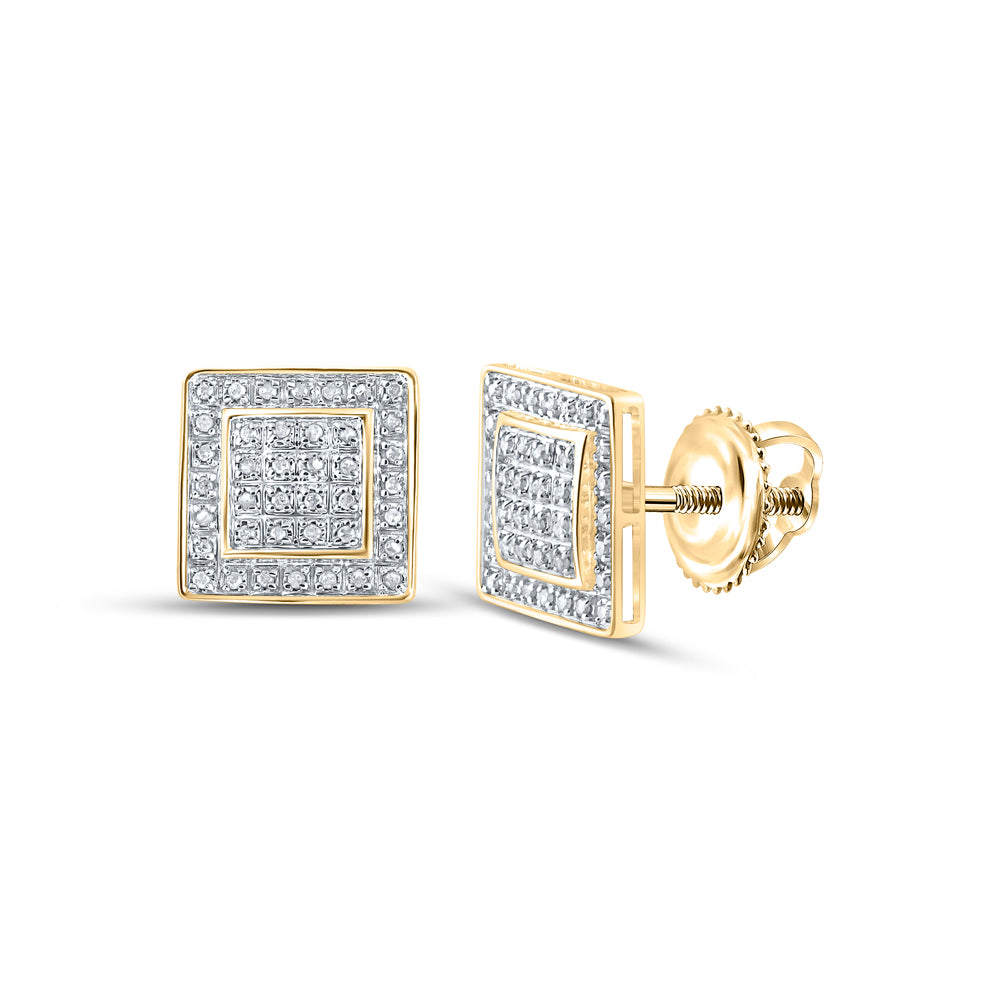 Gold Square Earrings 1/4 Cttw Round Natural Diamond Mens (2.08 grams)