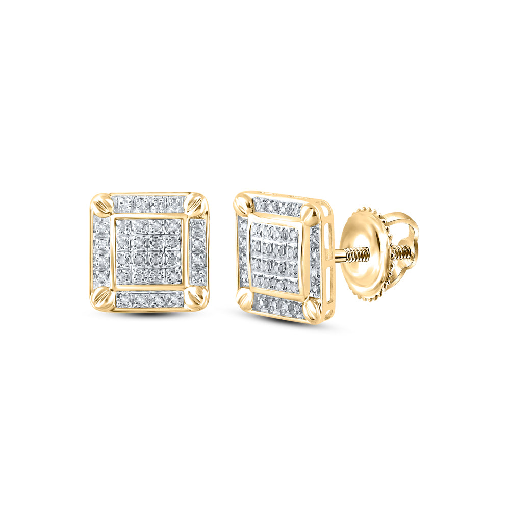 Gold Square Earrings 1/5 Cttw Round Natural Diamond Mens (2.03 grams)