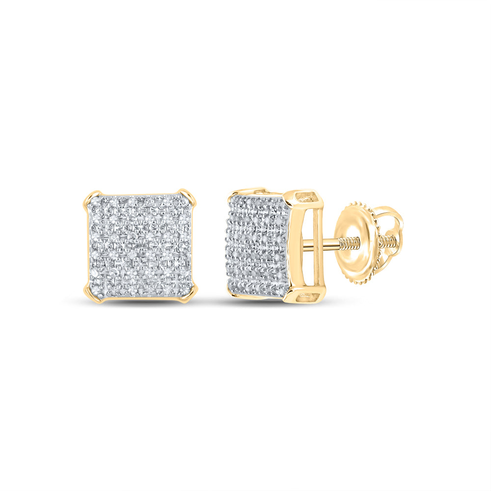 Gold Square Earrings 1/5 Cttw Round Natural Diamond Mens (1.89 grams)