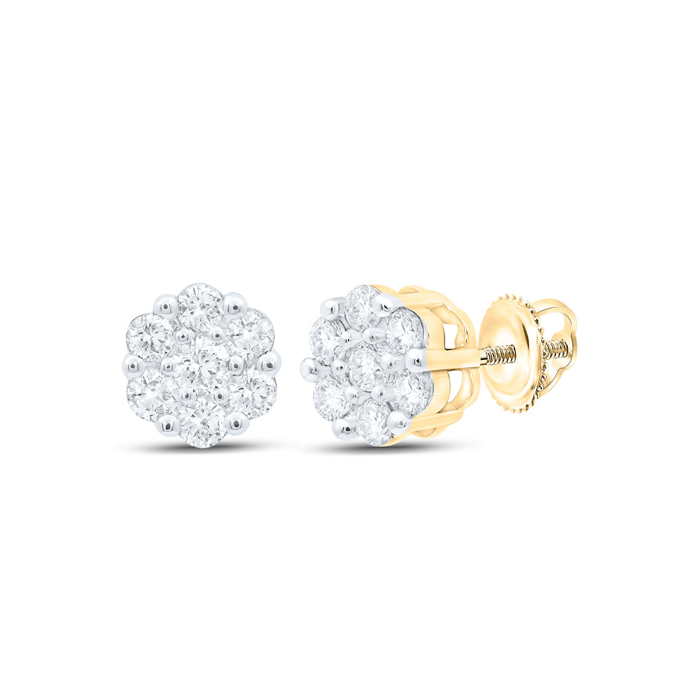 Gold Flower Cluster Earrings 1/5 Cttw Round Natural Diamond Womens (0.9 grams)