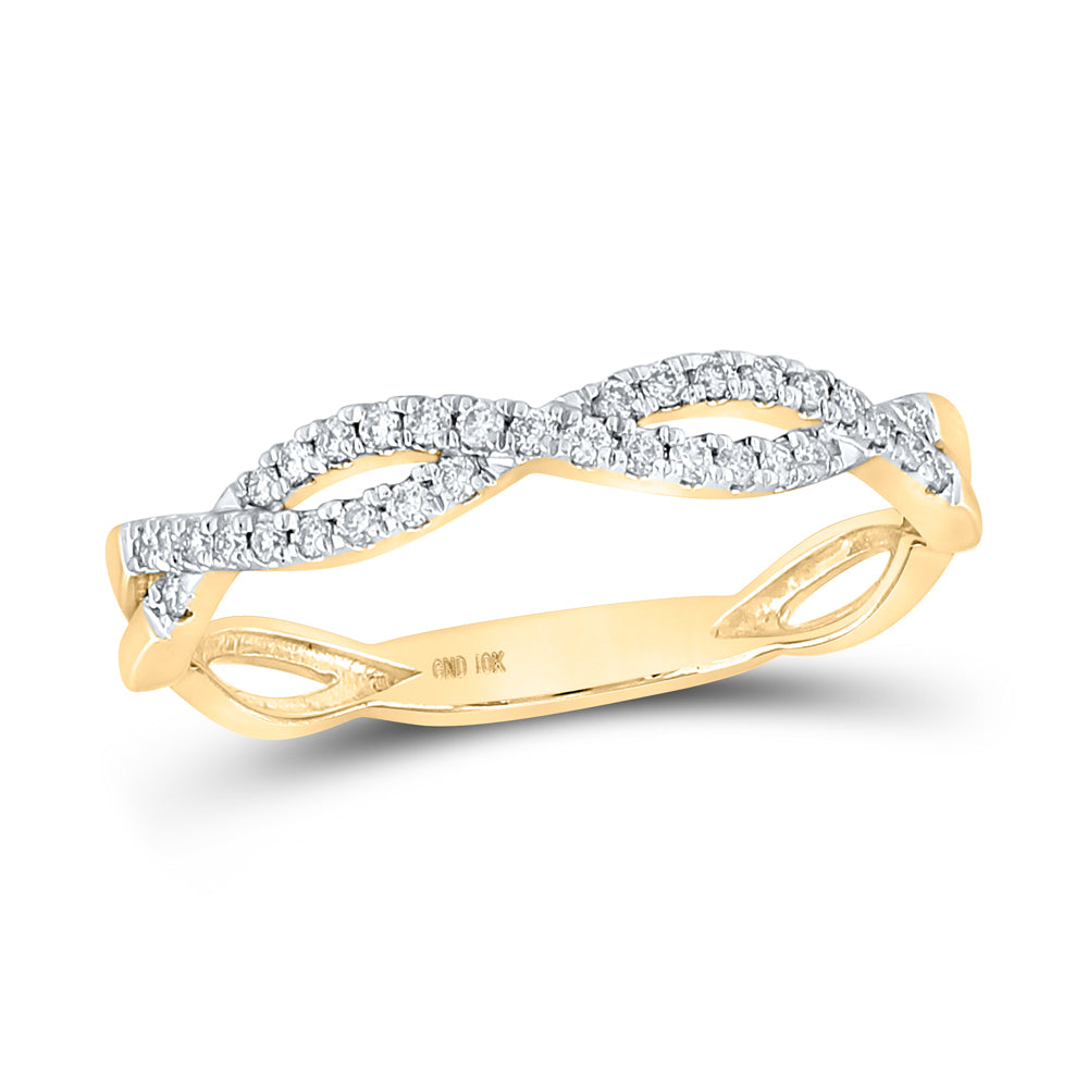 Gold Twist Stackable Band Ring 1/6 Cttw Round Natural Diamond Womens (1.45 grams)