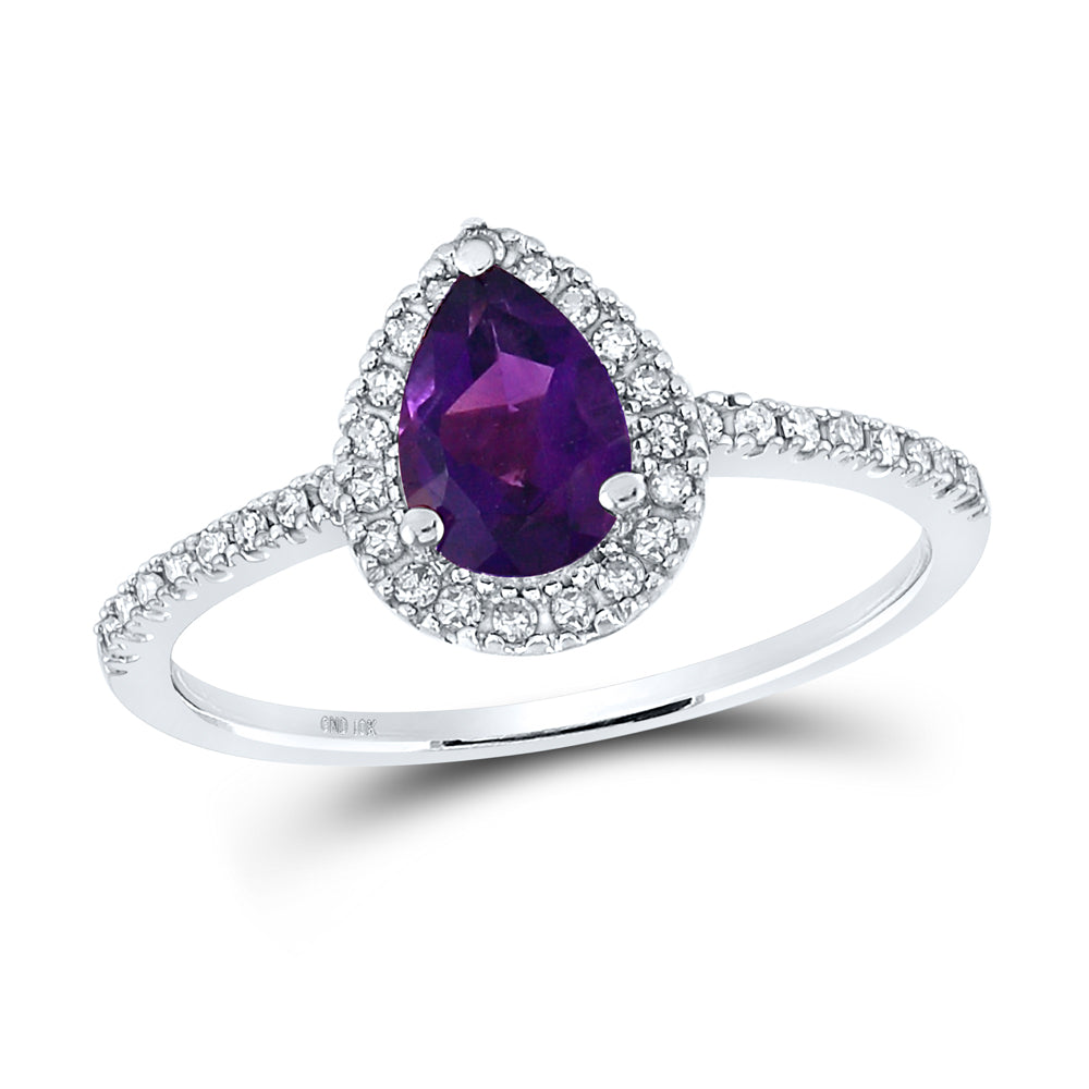 Gold Solitaire Ring 3/4 Cttw Pear Lab-Created Amethyst Womens (1.59 grams)