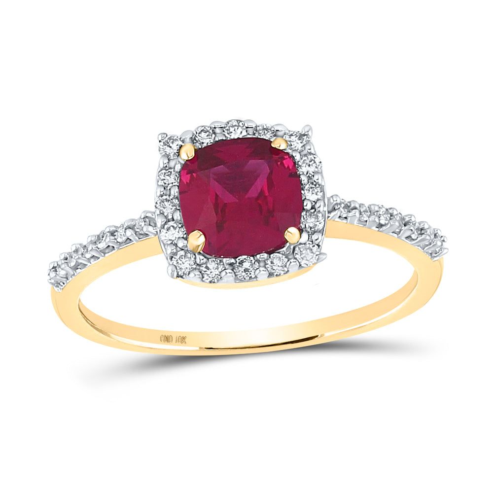 10Kt Yellow Gold 1/5Ctw-Dia 1 1/3Ct-Ruby Synthetic Gemstone Ring