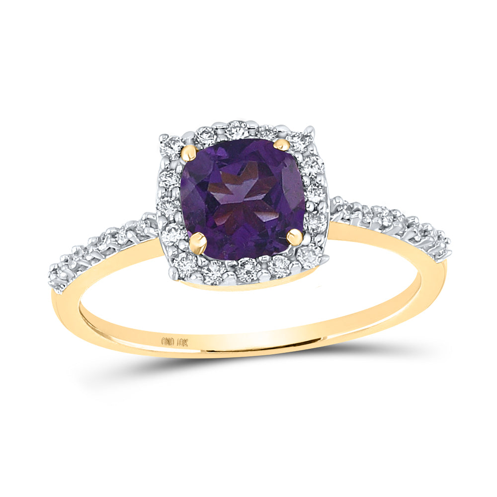 Gold Solitaire Ring 1 Cttw Cushion Lab-Created Amethyst Womens (2.02 grams)