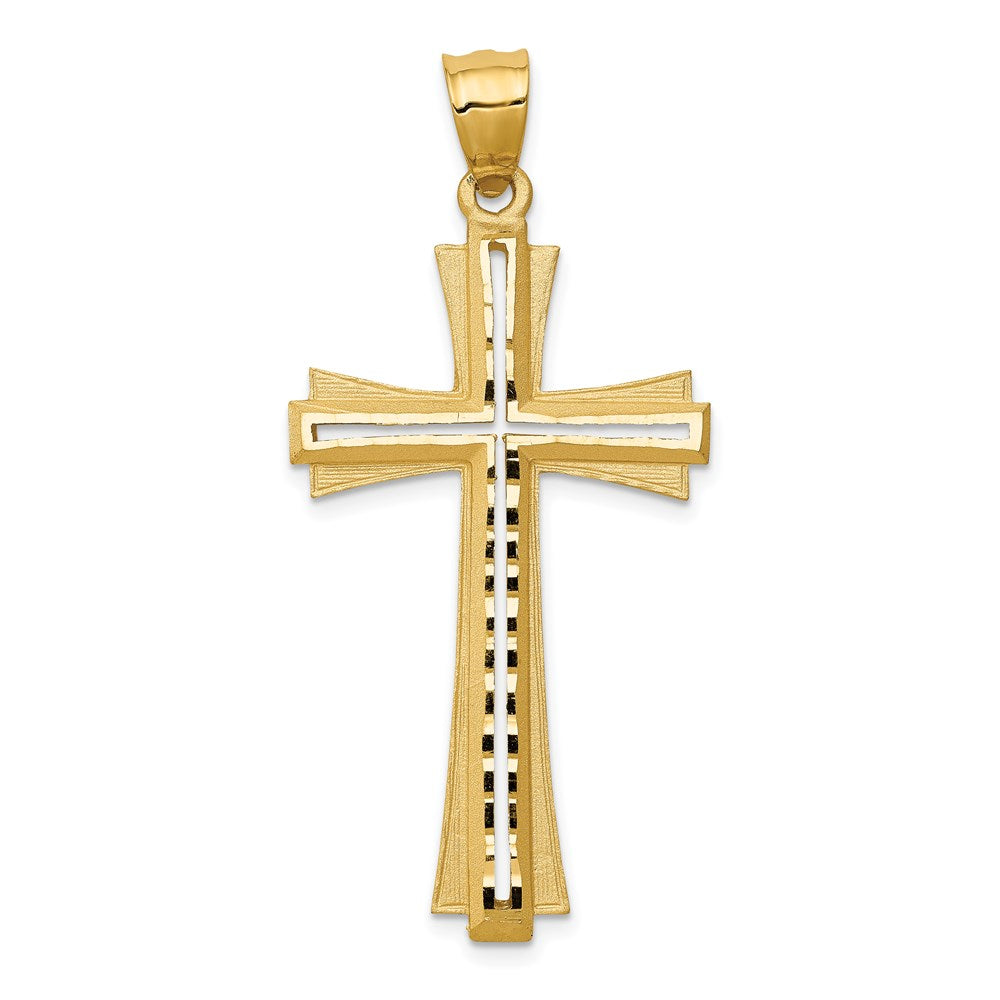 14k Yellow Gold 22 mm Diamond Cut and Satin Cross Pendant (3.26 grams)