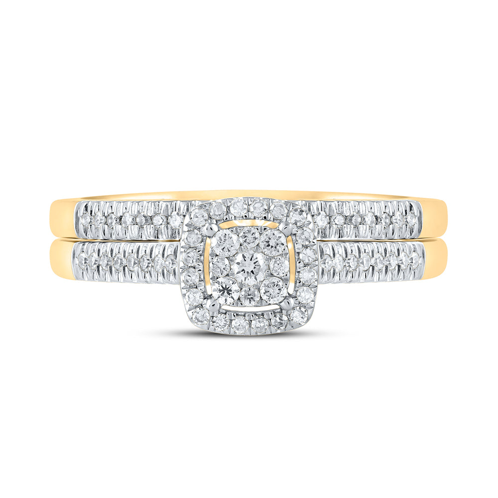 Gold Halo Bridal Wedding Ring Band Set 1/4 Cttw Round Natural Diamond Womens (4.77 grams)