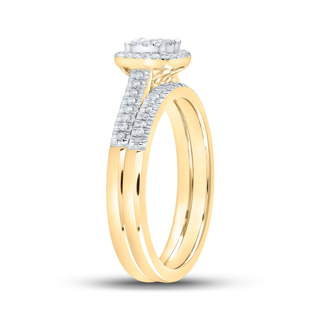 Gold Halo Bridal Wedding Ring Band Set 1/4 Cttw Round Natural Diamond Womens (4.77 grams)