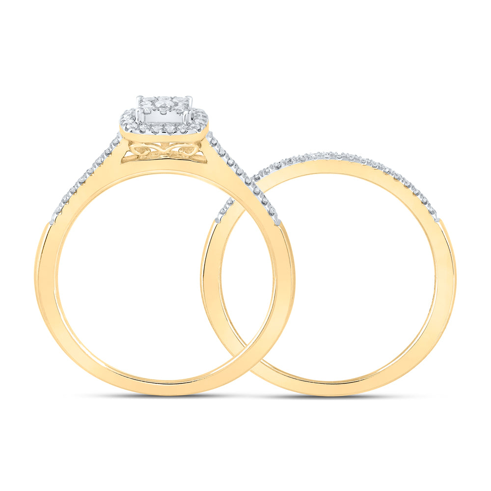 Gold Halo Bridal Wedding Ring Band Set 1/4 Cttw Round Natural Diamond Womens (4.77 grams)