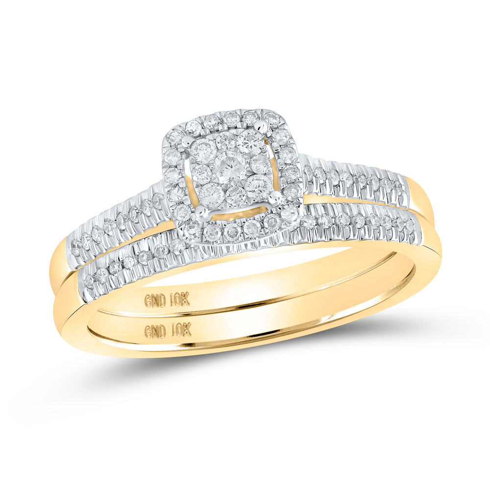 Gold Halo Bridal Wedding Ring Band Set 1/4 Cttw Round Natural Diamond Womens (4.77 grams)