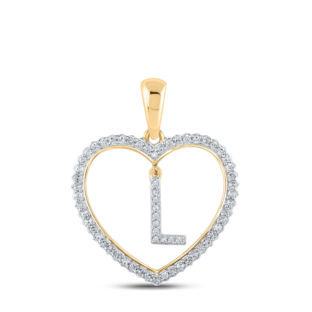 Gold Heart L Letter Pendant 1/4 Cttw Round Natural Diamond Womens (1.75 grams)