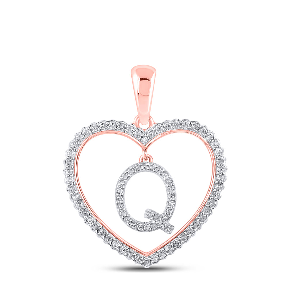 10Kt Rose Gold 1/4Ctw-Dia Cn Initial Q" Heart Pendant" (1.98 grams)