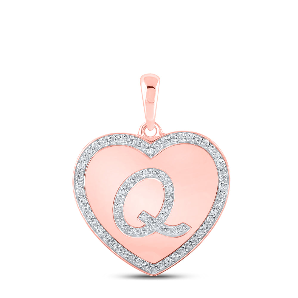 10Kt Rose Gold 1/5Ctw-Dia Cn Initial Q" Heart Pendant" (2.45 grams)