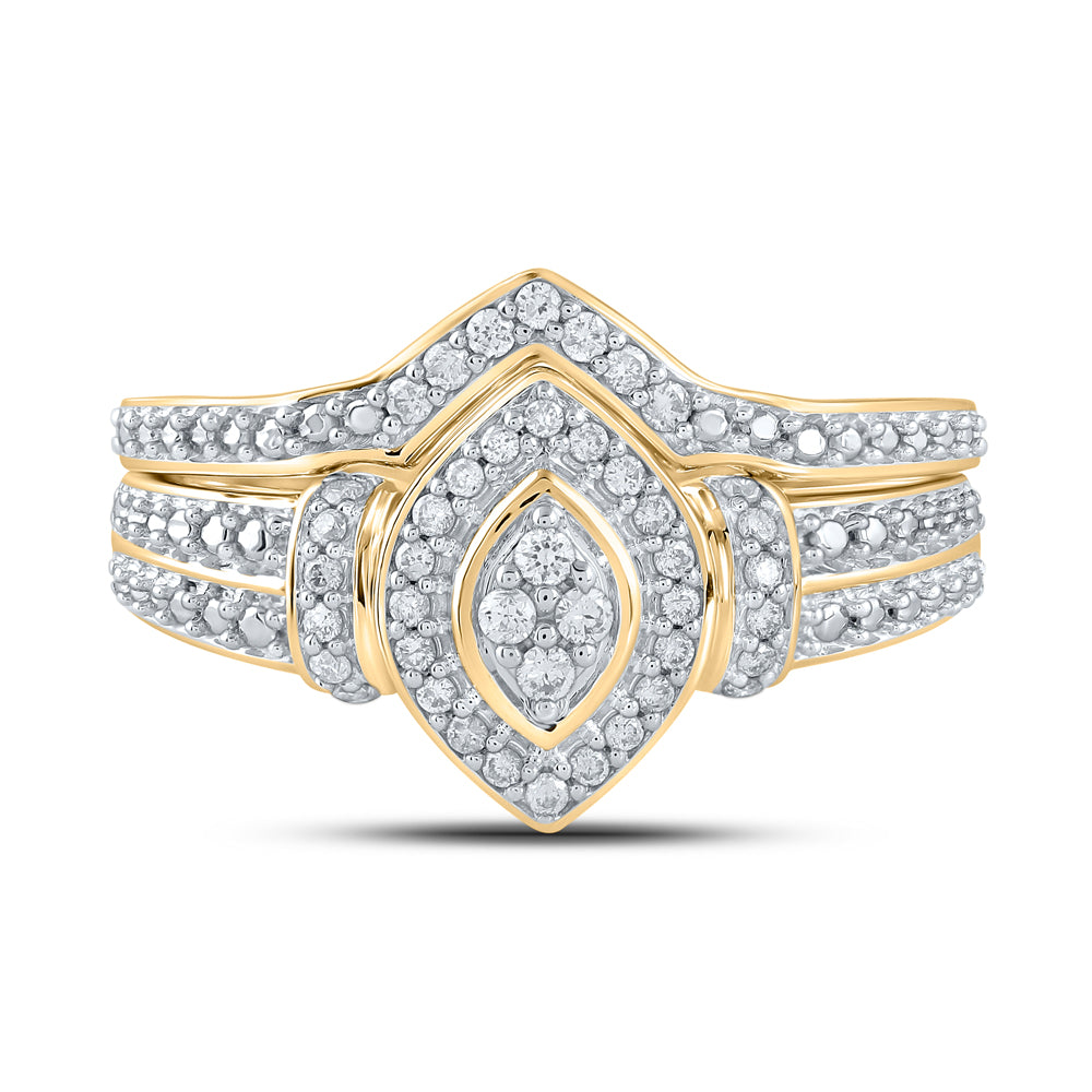 Gold Cluster Bridal Wedding Ring Band Set 1/5 Cttw Round Natural Diamond Womens (3.73 grams)