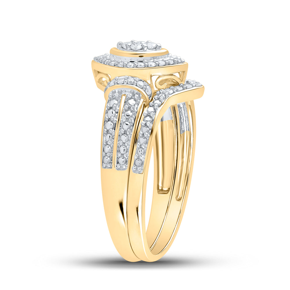 Gold Cluster Bridal Wedding Ring Band Set 1/5 Cttw Round Natural Diamond Womens (3.73 grams)