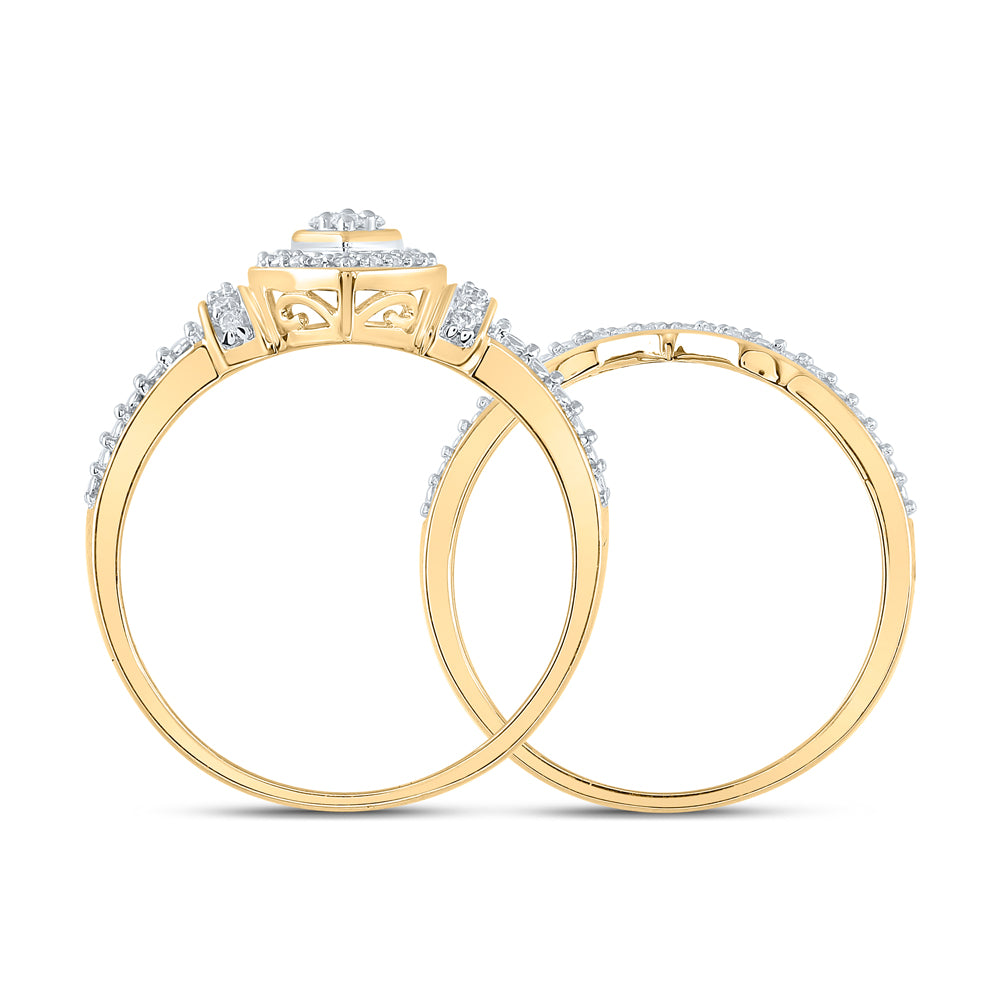 Gold Cluster Bridal Wedding Ring Band Set 1/5 Cttw Round Natural Diamond Womens (3.73 grams)