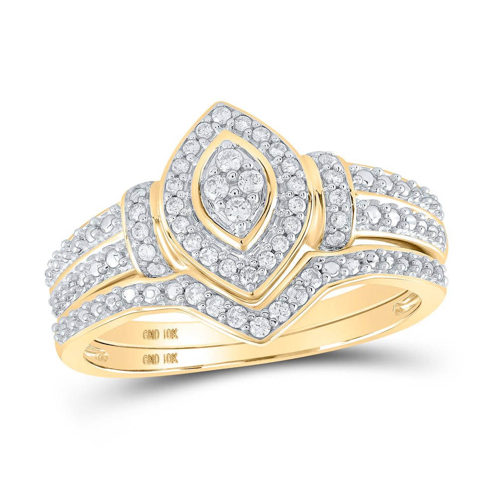 Gold Cluster Bridal Wedding Ring Band Set 1/5 Cttw Round Natural Diamond Womens (3.73 grams)