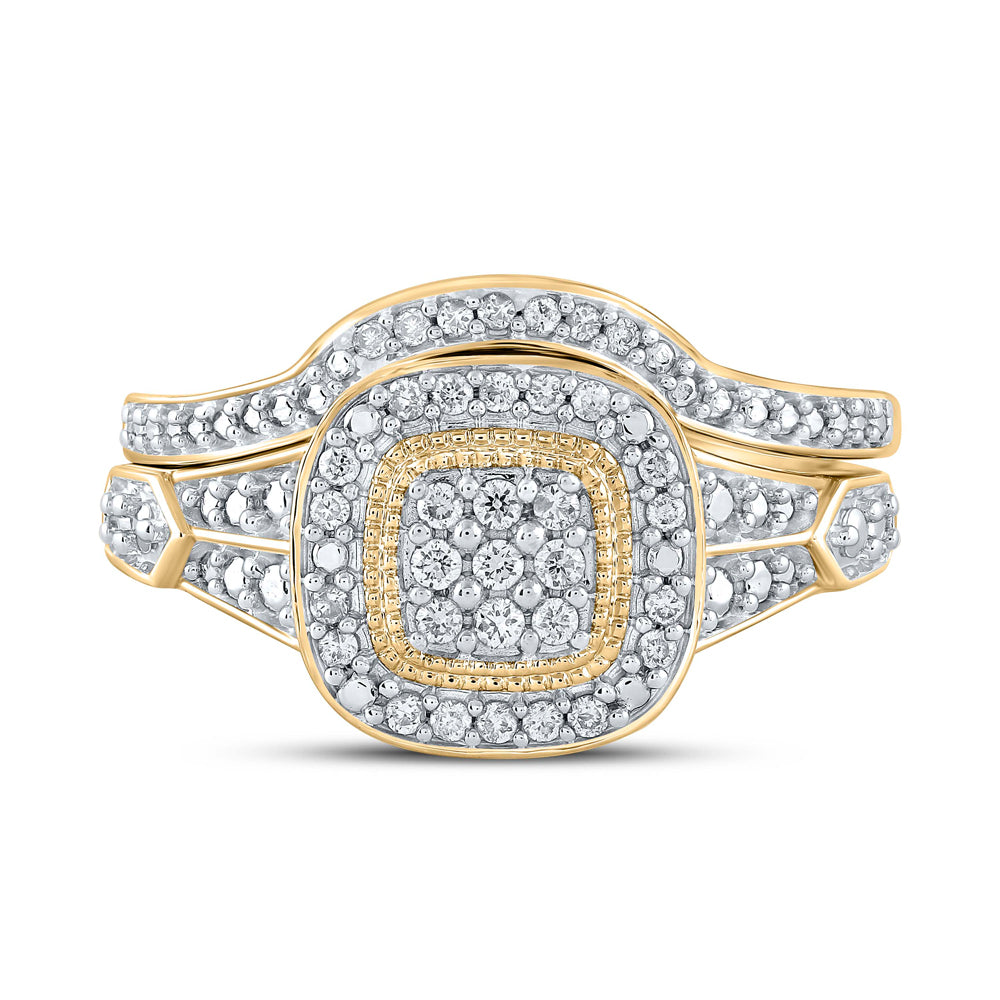 Gold Cluster Bridal Wedding Ring Band Set 1/5 Cttw Round Natural Diamond Womens (4.32 grams)