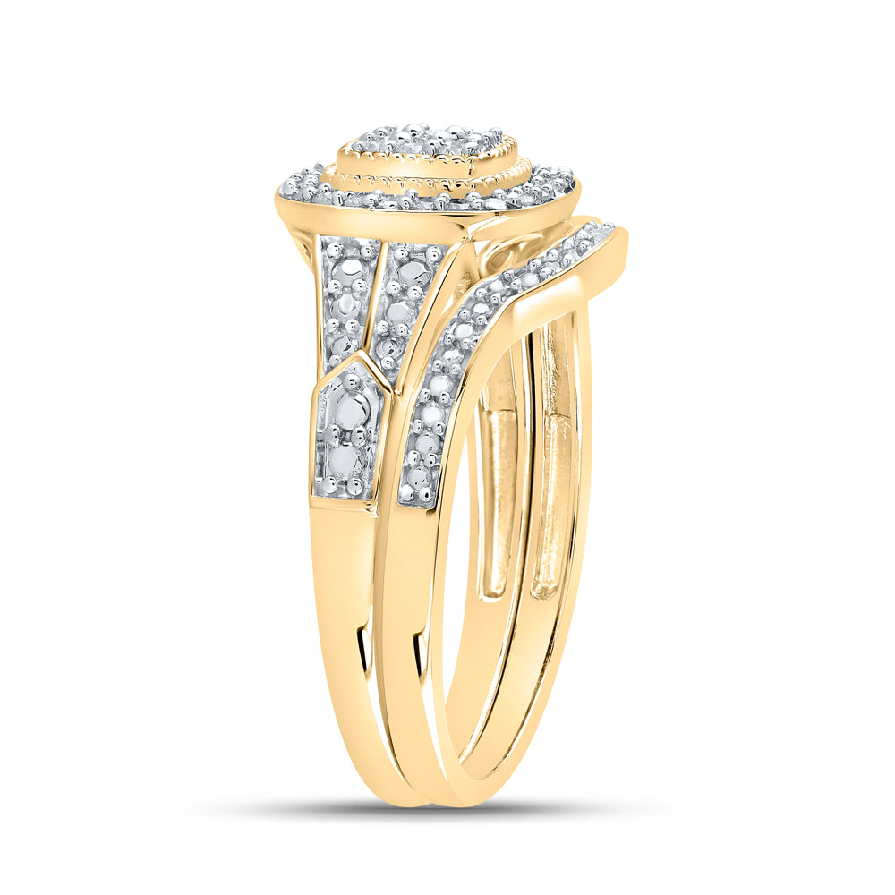 Gold Cluster Bridal Wedding Ring Band Set 1/5 Cttw Round Natural Diamond Womens (4.32 grams)