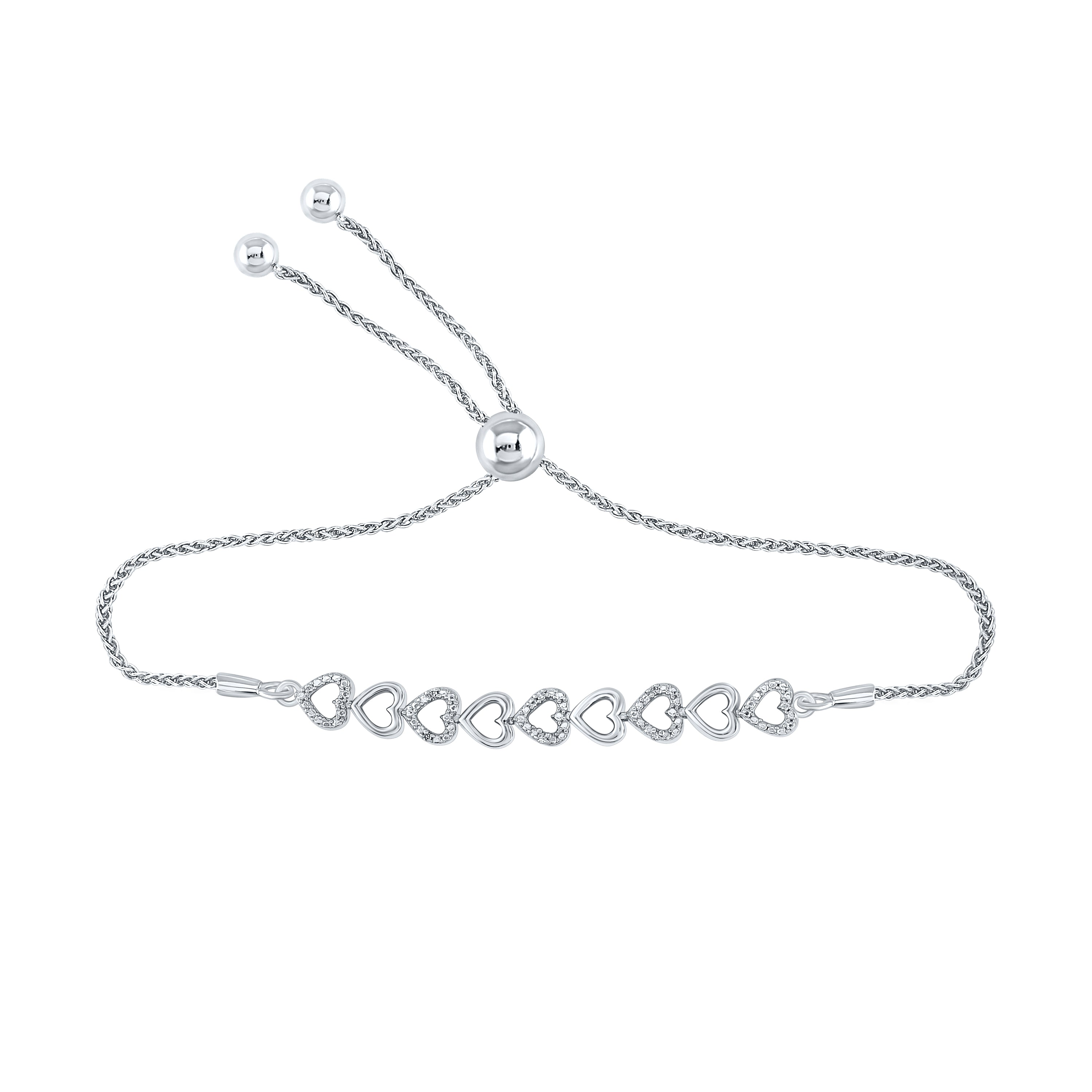 0.02Ctw-Dia P2 Heart Gift Bolo Bracelet (9.50 Inch) (1.96 grams)