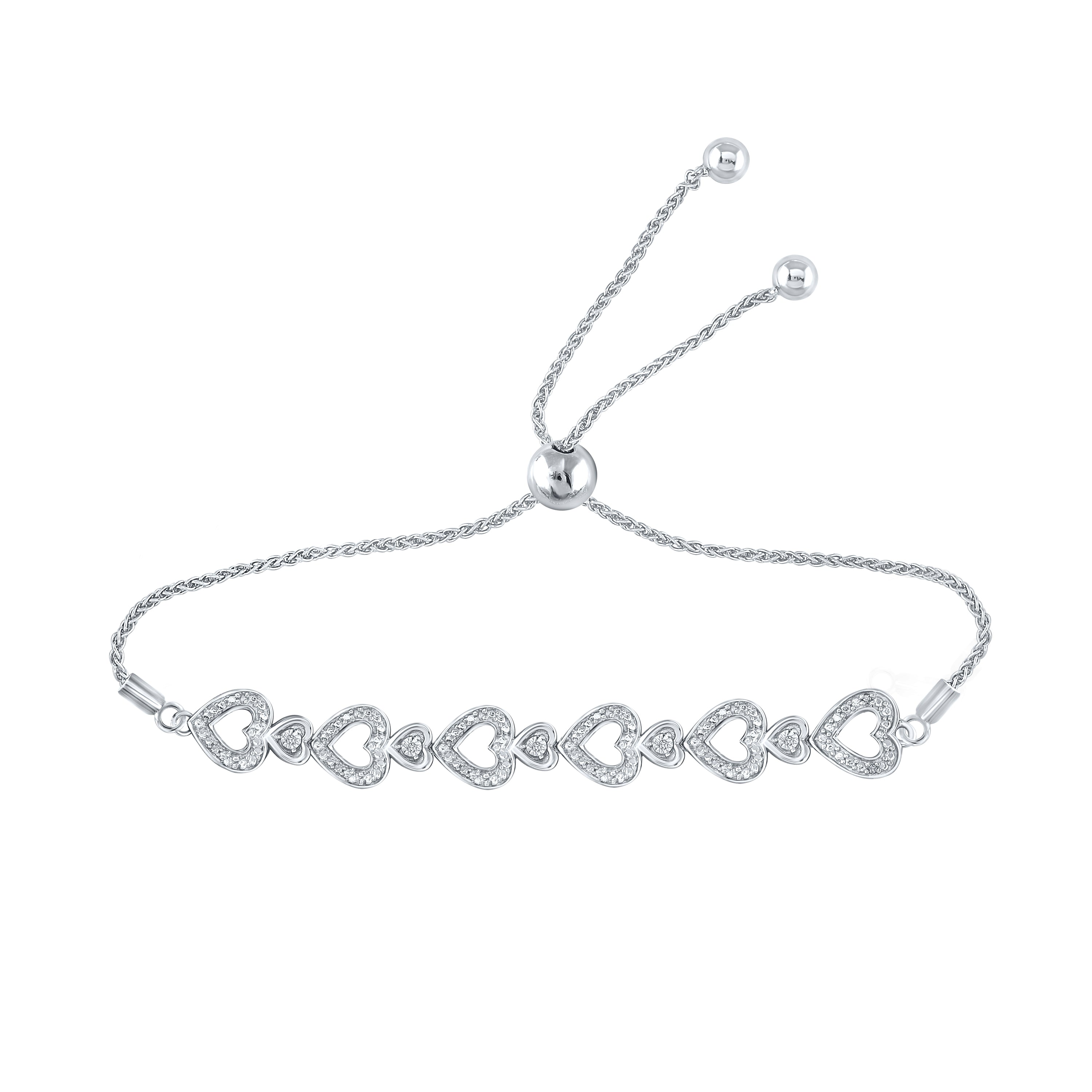 1/20Ctw-Dia P2 Heart Gift Bolo Bracelet (Inch 9.50) (4.62 grams)