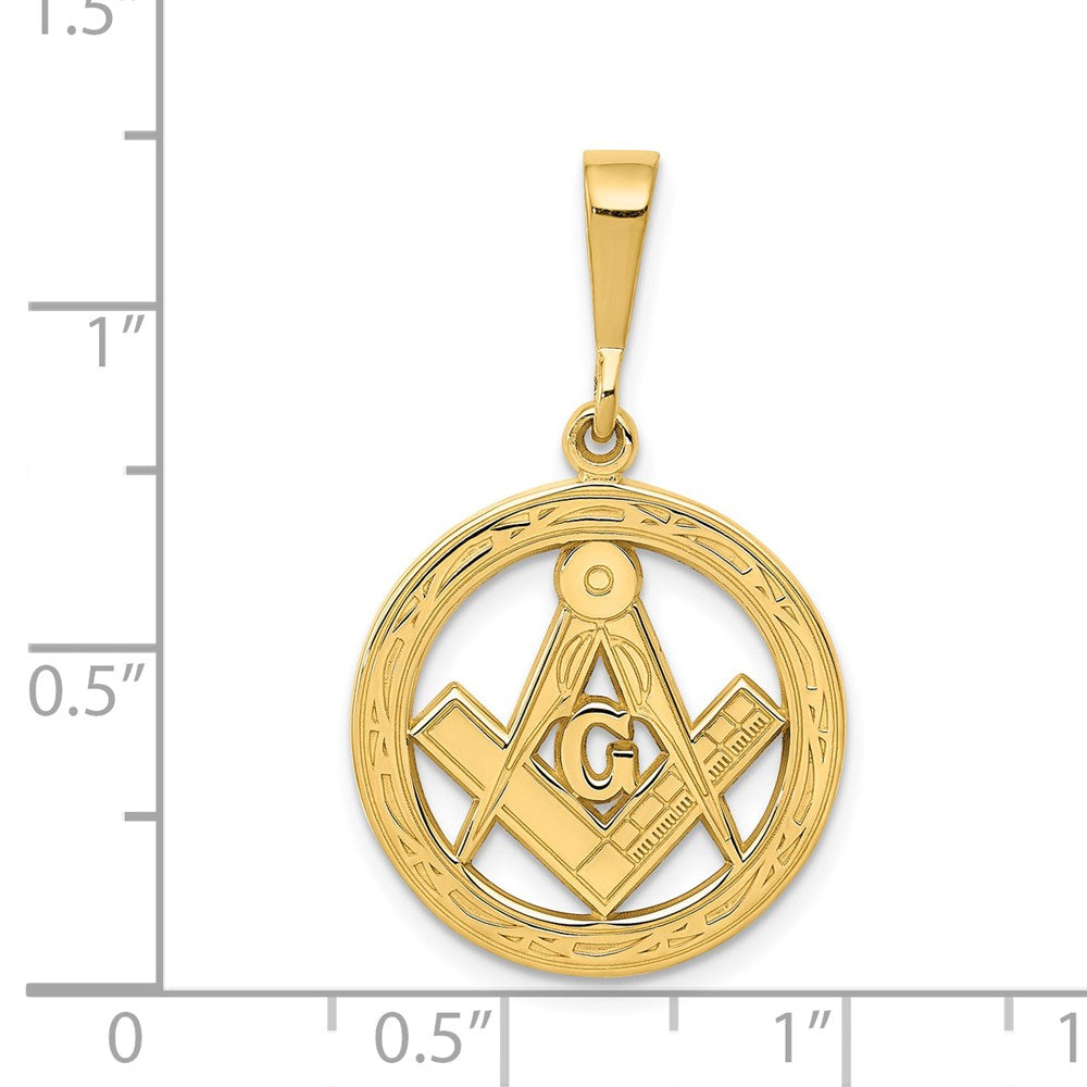 14k Yellow Gold 18 mm Polished and Textured Masonic Symbol Pendant (2.18 grams)
