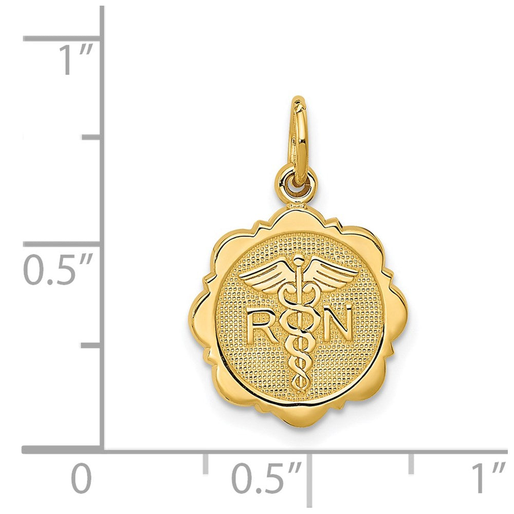 14k Yellow Gold 12 mm RN Registered Nurse Disc Charm (1.41 grams)