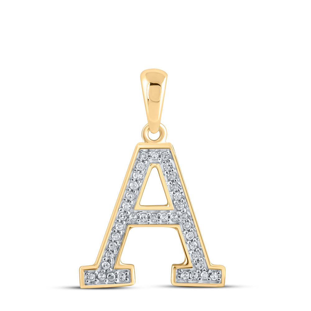 Gold Initial A Letter Pendant 1/12 Cttw Round Natural Diamond Womens (0.57 grams)