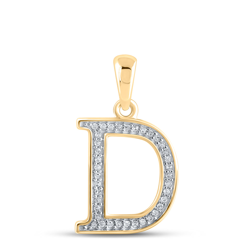 Gold Initial D Letter Pendant 1/12 Cttw Round Natural Diamond Womens (0.56 grams)