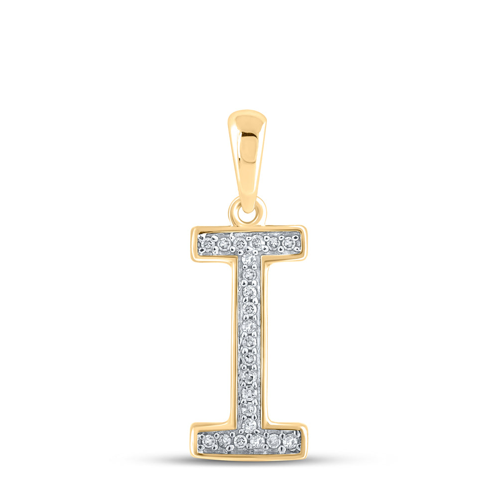 Gold Initial I Letter Pendant 1/20 Cttw Round Natural Diamond Womens (0.44 grams)