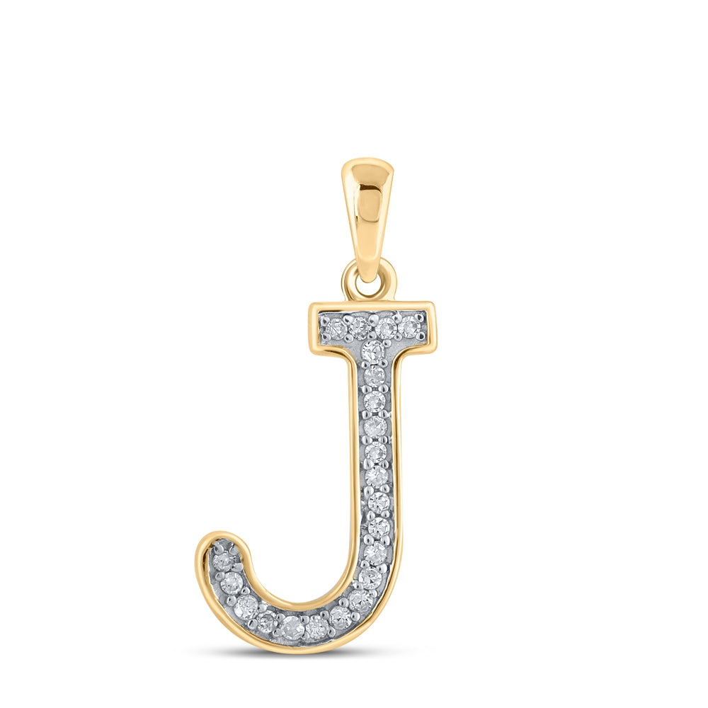 Gold Initial J Letter Pendant 1/20 Cttw Round Natural Diamond Womens (0.46 grams)