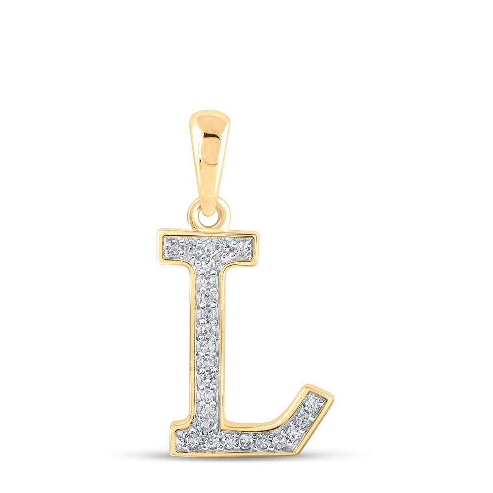 Gold Initial L Letter Pendant 1/12 Cttw Round Natural Diamond Womens (0.48 grams)