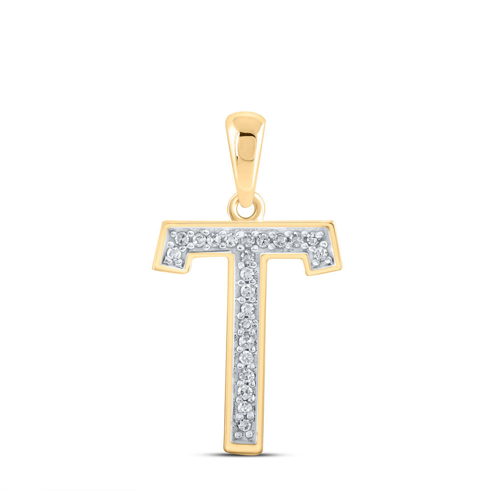 Gold Initial T Letter Pendant 1/20 Cttw Round Natural Diamond Womens (0.49 grams)